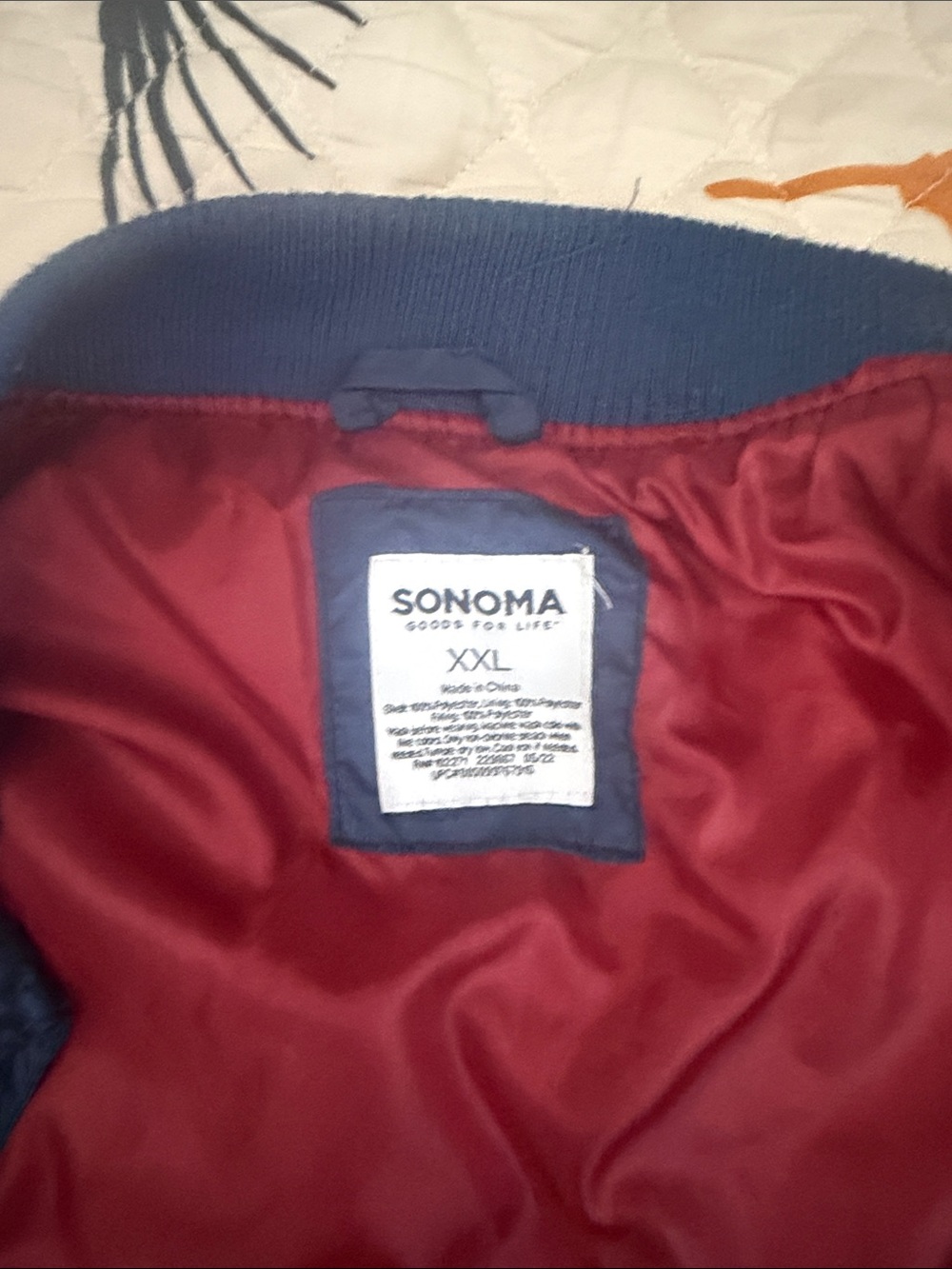 4 SONOMA Men's Red Bomber Jacket with Navy Trim and a 1 FLX white vest.